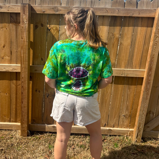 Unisex Green and Purple Hand-Dyed Tie Dye T-shirt - 100% Cotton