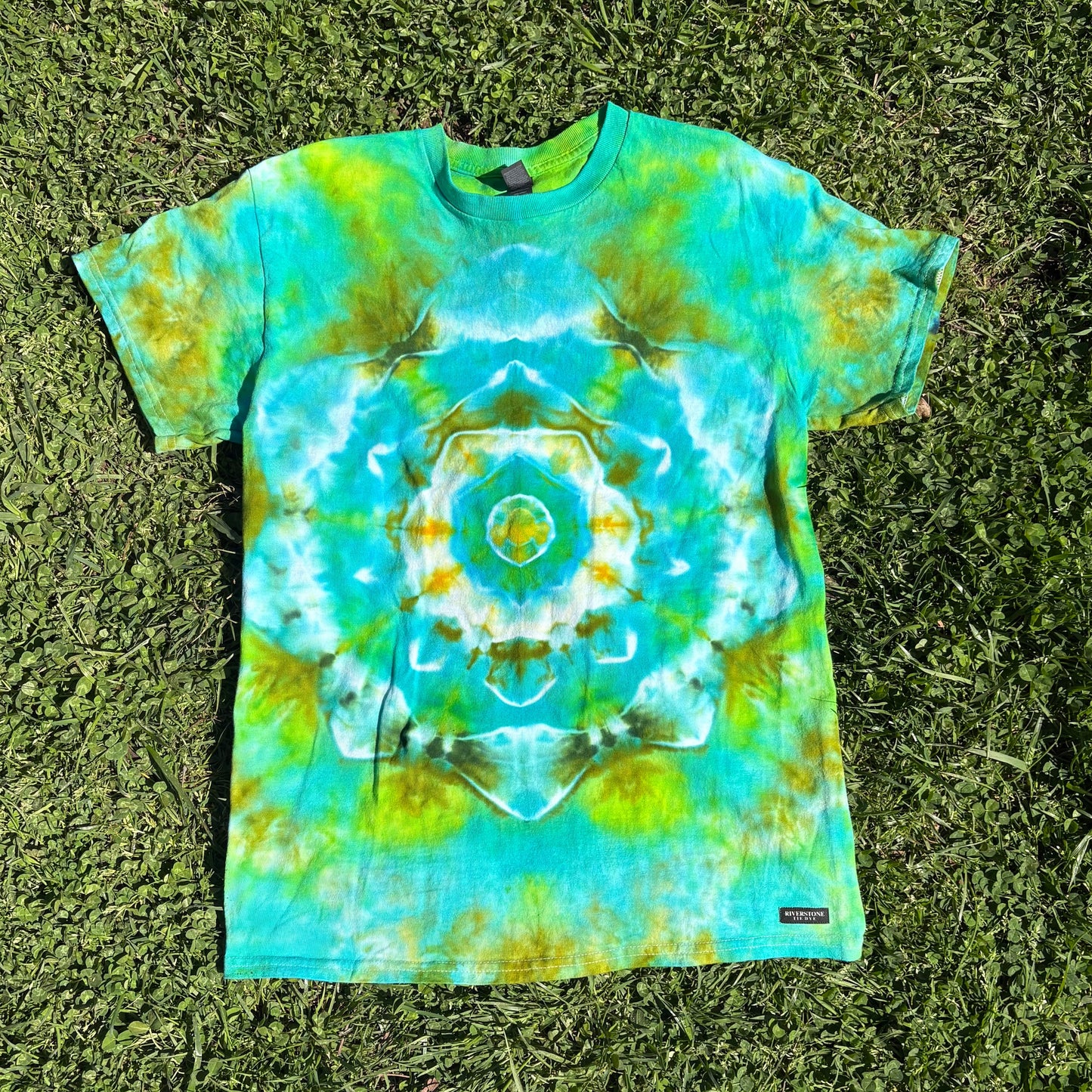 Unisex Green and Blue Hand-Dyed Tie Dye T-shirt - 100% Cotton - M