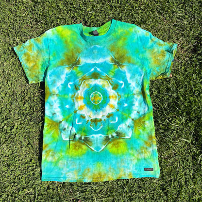 Unisex Green and Blue Hand-Dyed Tie Dye T-shirt - 100% Cotton - M