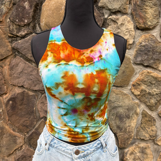 Tie Dye Crew Neck Cropped Tank Top - Soft, Double Lined Rayon