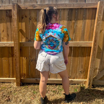 Unisex Blue and Pink Hand-Dyed Tie Dye T-shirt - 100% Cotton - M