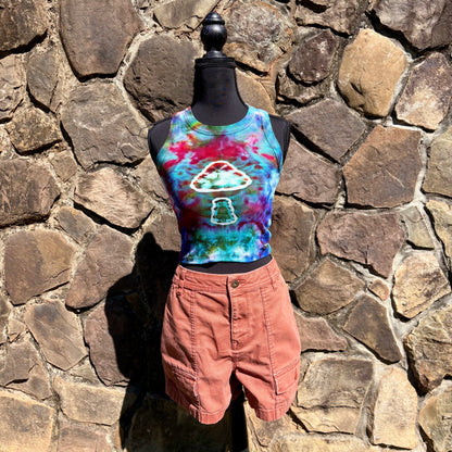 High Neck Mushroom Cropped Tank - Ribbed Cotton