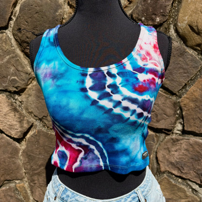 Junior Girls Scoop Neck Cropped Tank Top | Hand-Dyed Geode Design