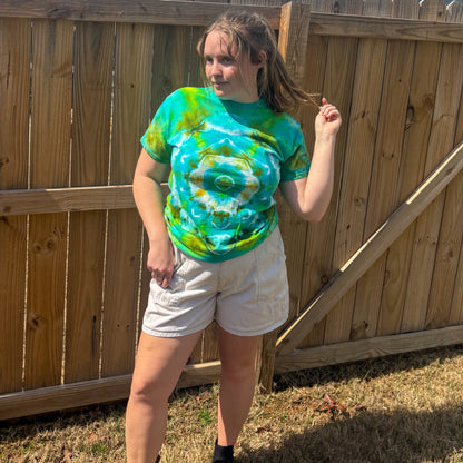 Unisex Green and Blue Hand-Dyed Tie Dye T-shirt - 100% Cotton - M