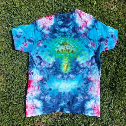 Unisex Blue and Green Hand-Dyed Tie Dye T-shirt - 100% Cotton - M
