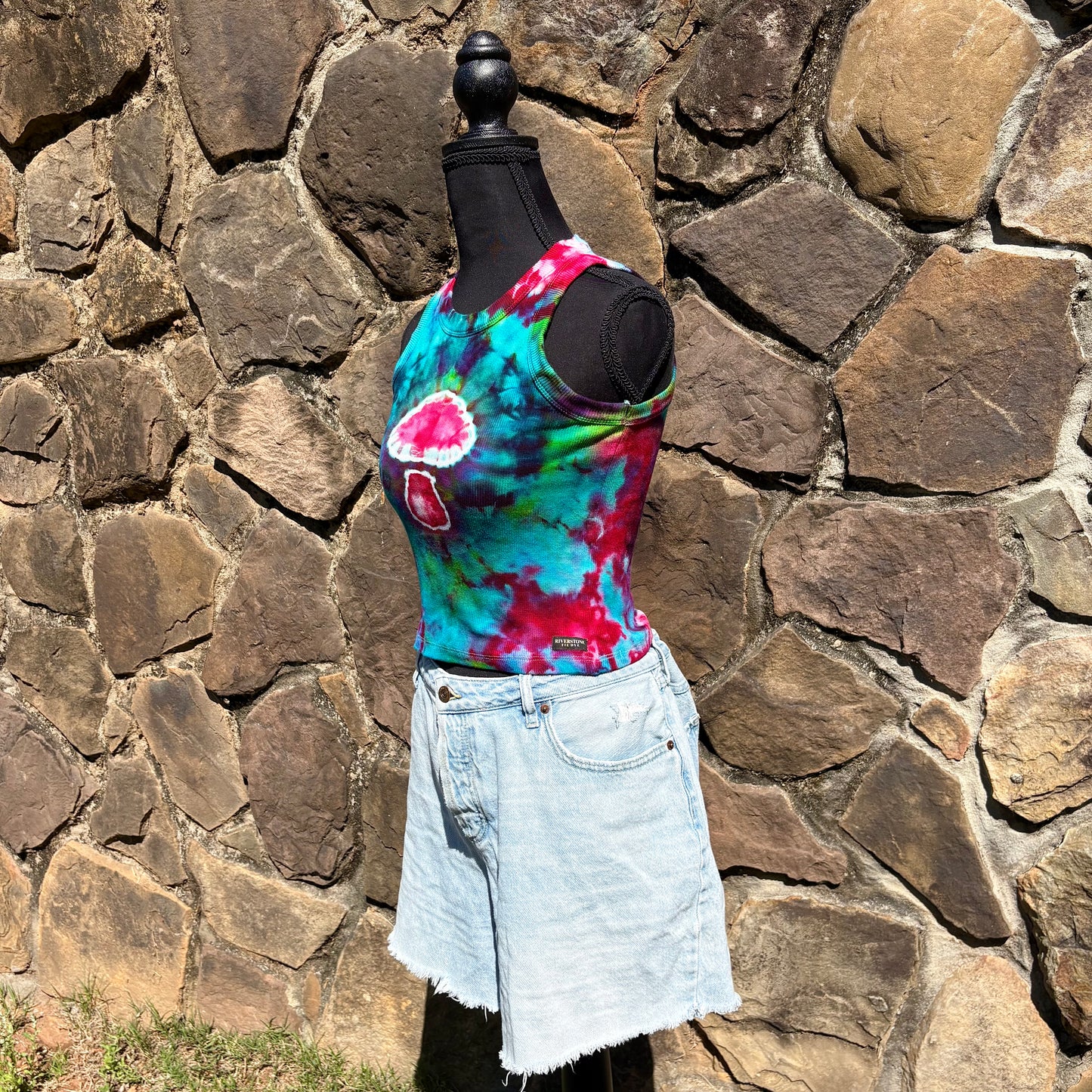 High Neck Mushroom Cropped Tank - Ribbed Cotton