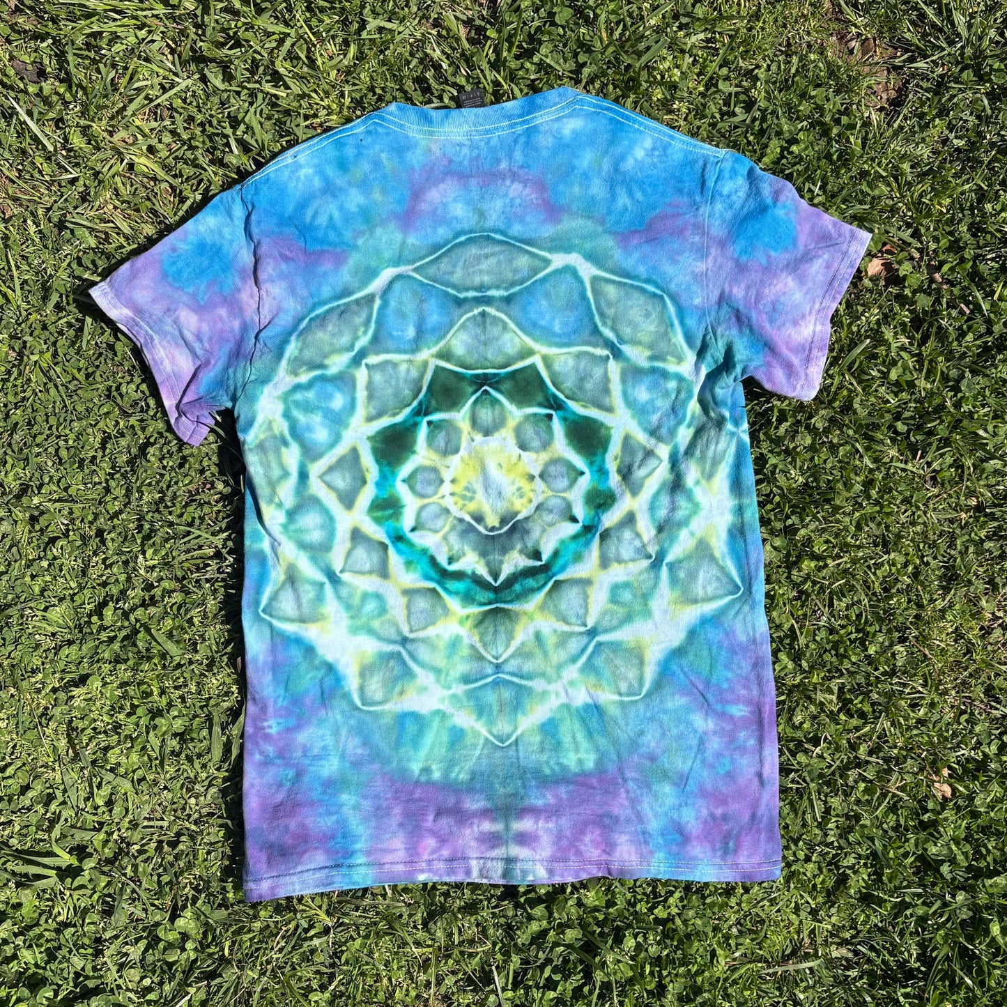 Unisex Blue, Green, and Purple Hand-Dyed Tie Dye T-shirt - 100% Cotton - S