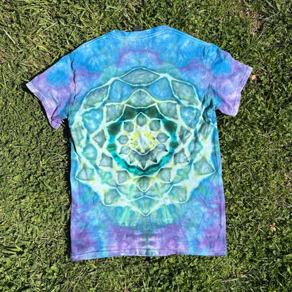 Unisex Blue, Green, and Purple Hand-Dyed Tie Dye T-shirt - 100% Cotton - S