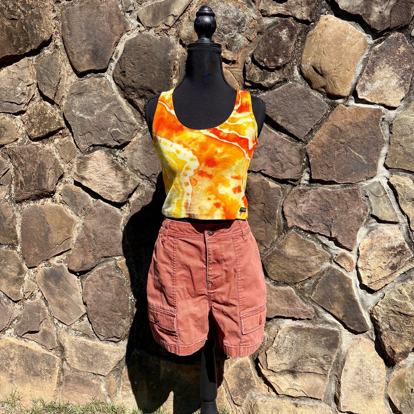Junior Girls Scoop Neck Cropped Tank Top | Hand-Dyed Geode Design