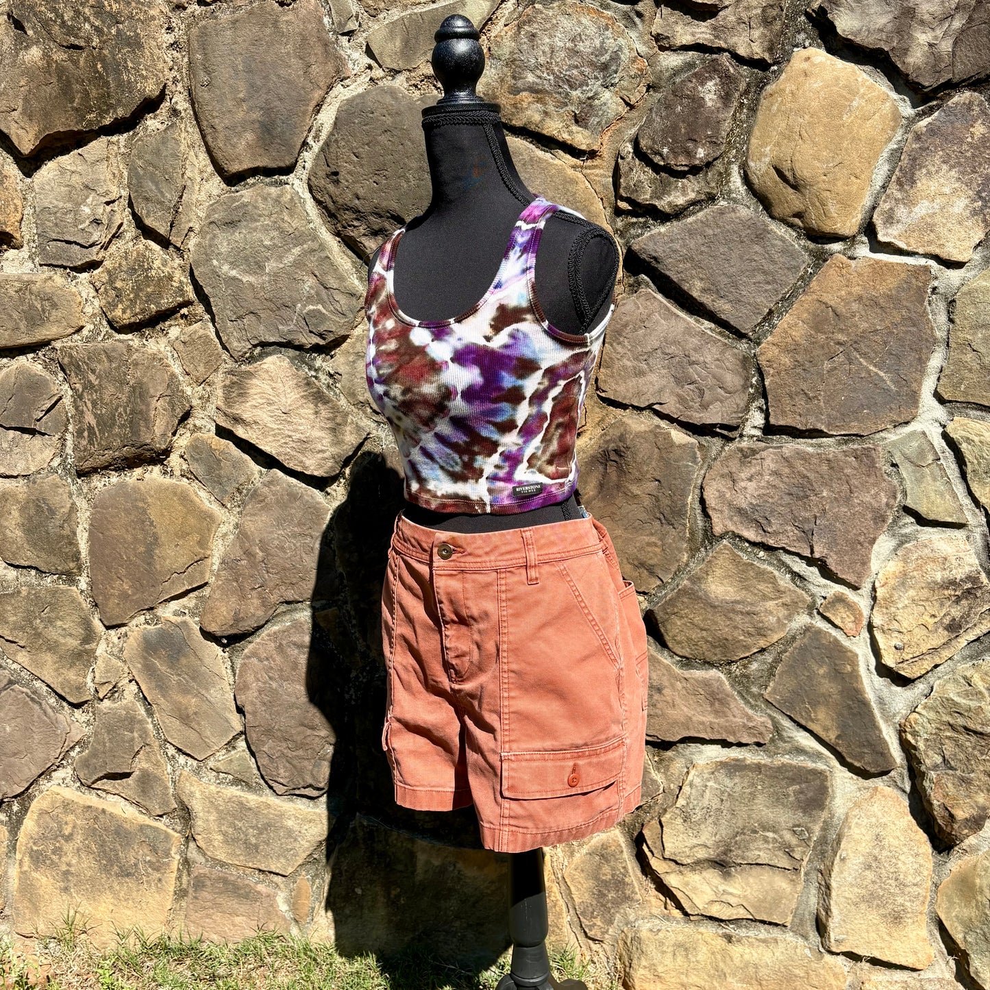 Junior Girls Scoop Neck Cropped Tank Top | Hand-Dyed Geode Design