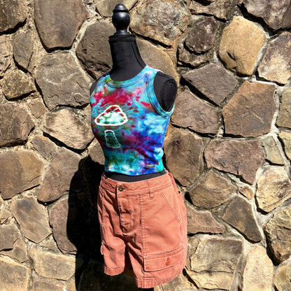 High Neck Mushroom Cropped Tank - Ribbed Cotton