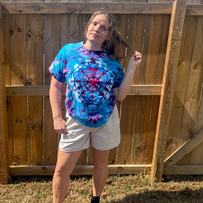 Unisex Blue and Purple Hand-Dyed Tie Dye T-shirt - 100% Cotton - L
