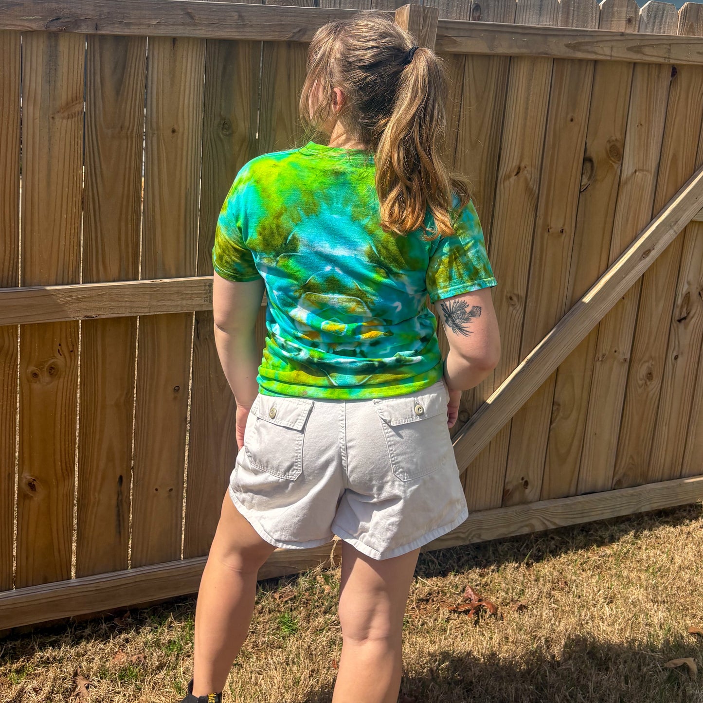 Unisex Green and Blue Hand-Dyed Tie Dye T-shirt - 100% Cotton - M