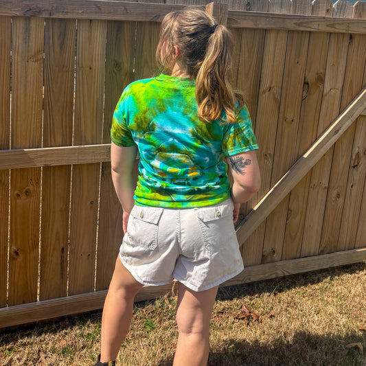 Unisex Green and Blue Hand-Dyed Tie Dye T-shirt - 100% Cotton