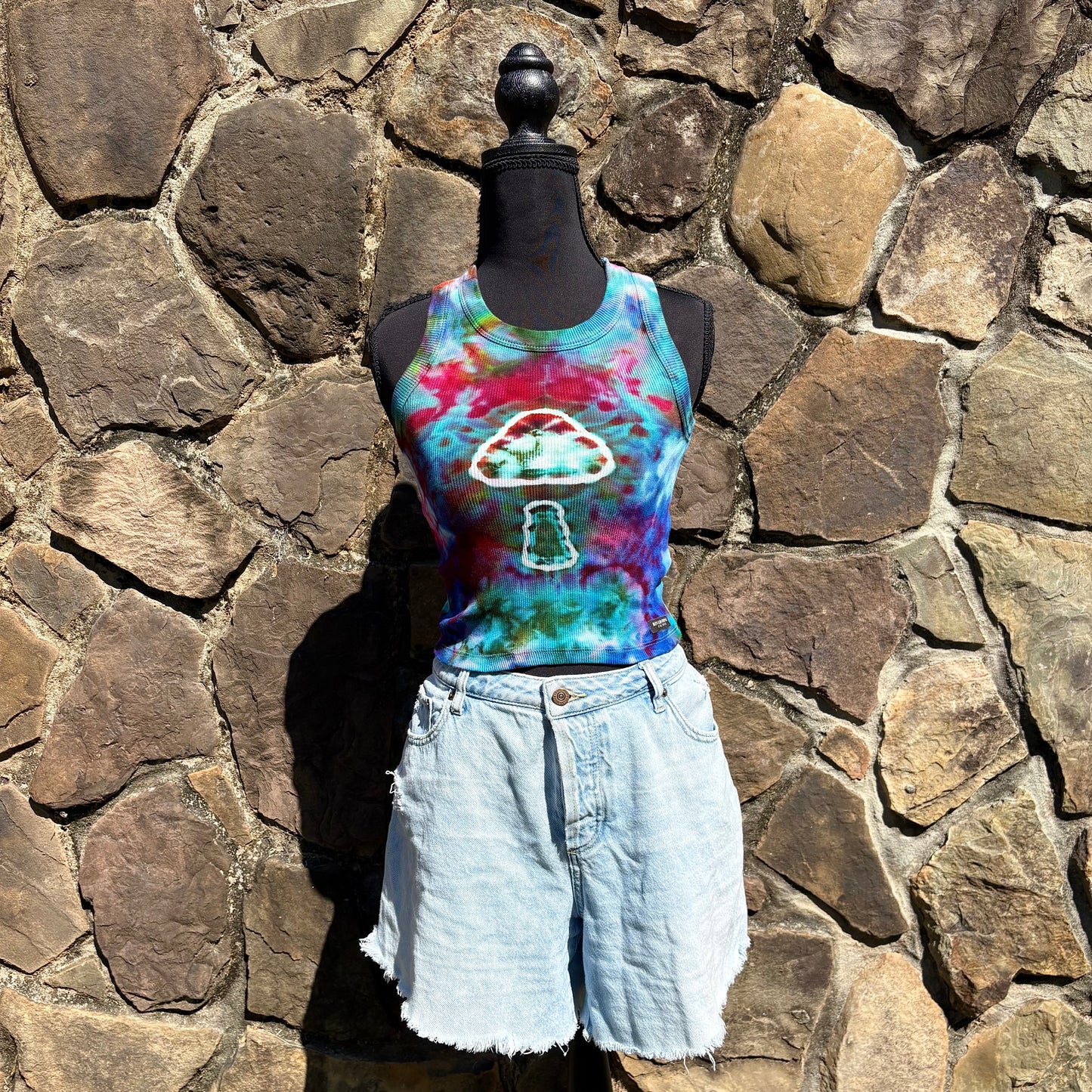 High Neck Mushroom Cropped Tank - Ribbed Cotton