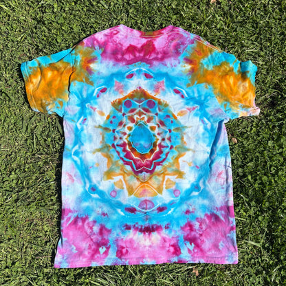 Unisex Blue and Pink Hand-Dyed Tie Dye T-shirt - 100% Cotton - M