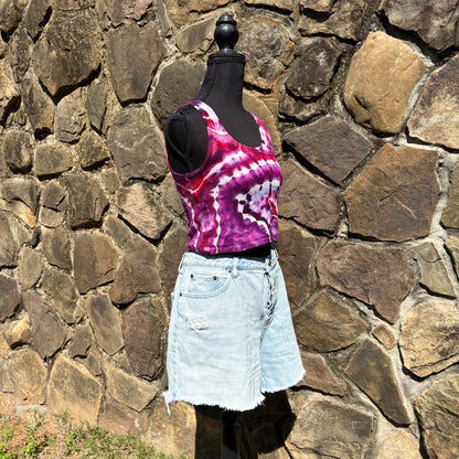 Junior Girls Scoop Neck Cropped Tank Top | Hand-Dyed Geode Design