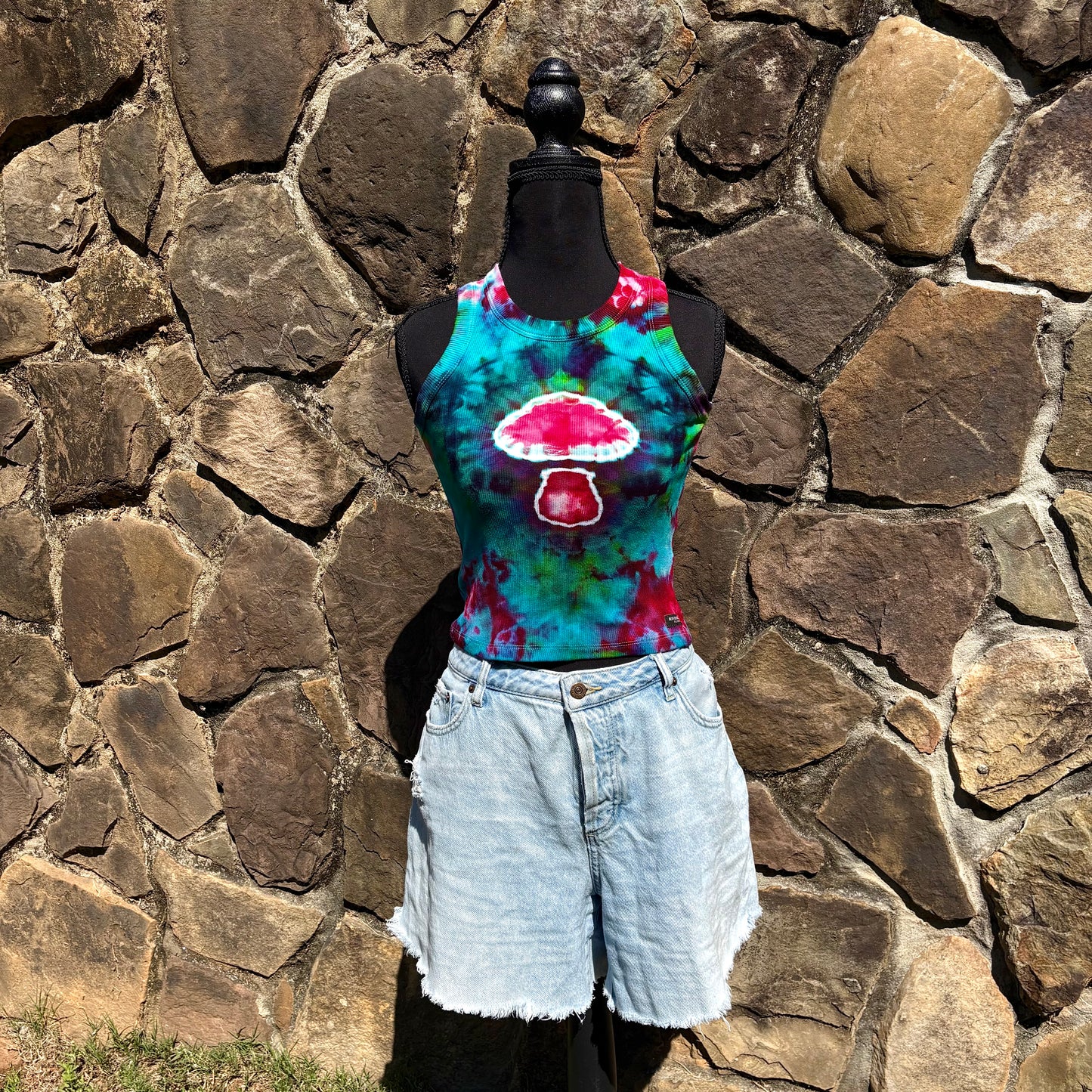 High Neck Mushroom Cropped Tank - Ribbed Cotton