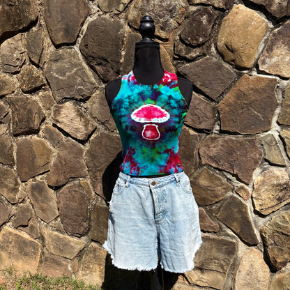 High Neck Mushroom Cropped Tank - Ribbed Cotton