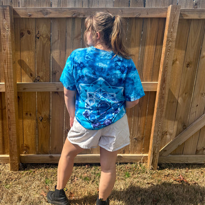 Unisex Blue Hand-Dyed Tie Dye T-shirt - 100% Cotton - XL