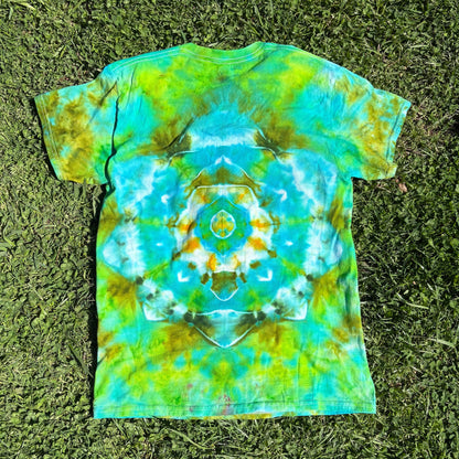 Unisex Green and Blue Hand-Dyed Tie Dye T-shirt - 100% Cotton - M