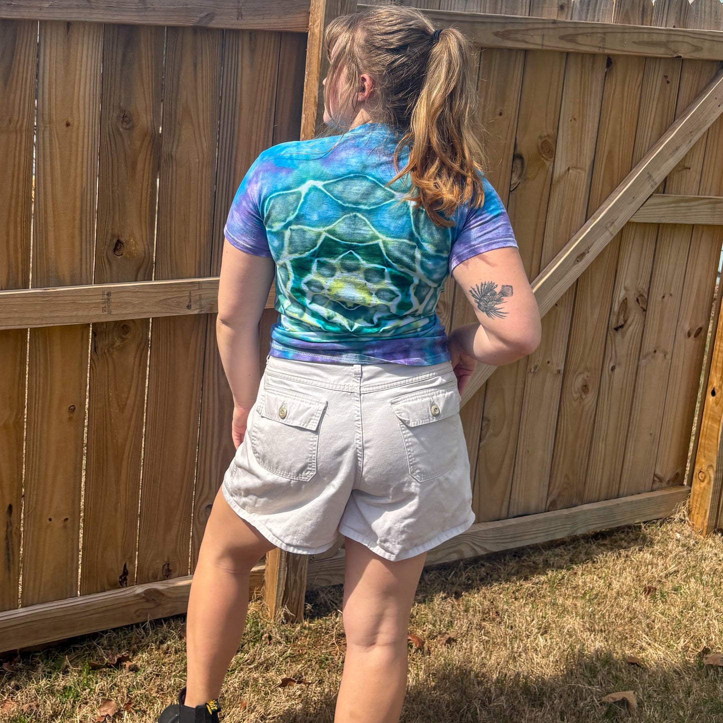 Unisex Blue, Green, and Purple Hand-Dyed Tie Dye T-shirt - 100% Cotton - S