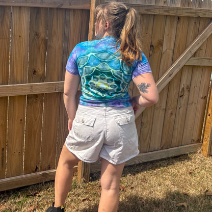 Unisex Blue, Green, and Purple Hand-Dyed Tie Dye T-shirt - 100% Cotton - S