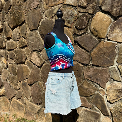 Junior Girls Scoop Neck Cropped Tank Top | Hand-Dyed Geode Design