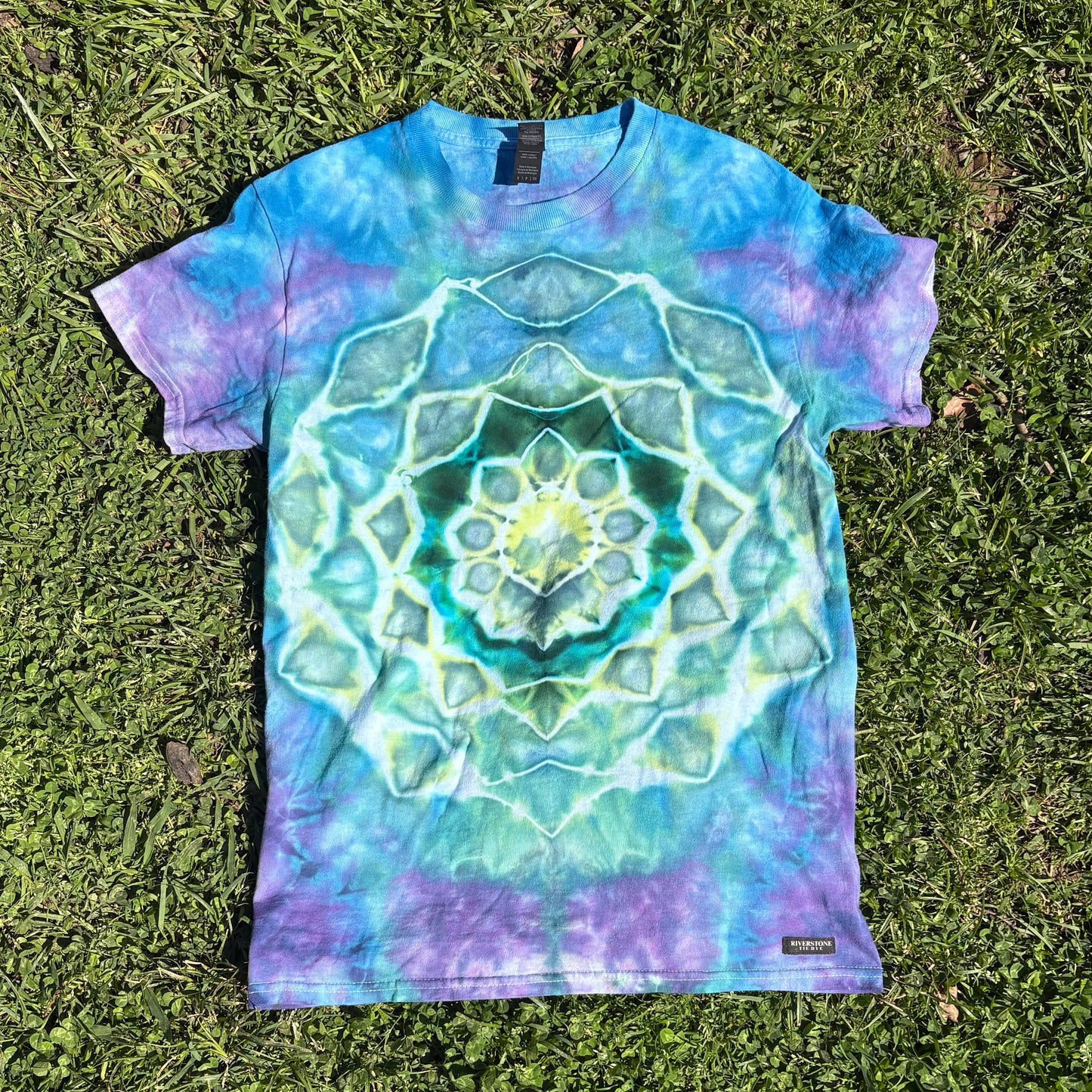 Unisex Blue, Green, and Purple Hand-Dyed Tie Dye T-shirt - 100% Cotton - S