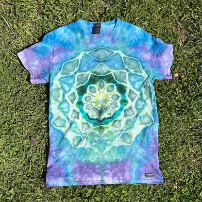 Unisex Blue, Green, and Purple Hand-Dyed Tie Dye T-shirt - 100% Cotton - S