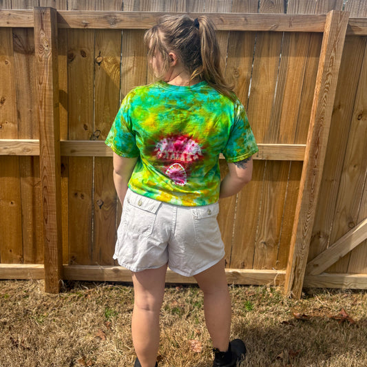 Unisex Green and Pink Hand-Dyed Tie Dye T-shirt - 100% Cotton