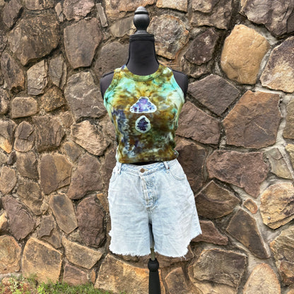 High Neck Mushroom Cropped Tank - Ribbed Cotton