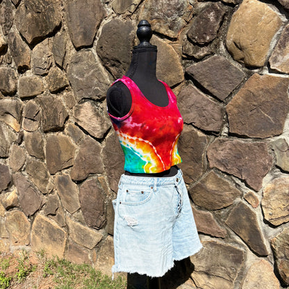 Junior Girls Scoop Neck Cropped Tank Top | Hand-Dyed Geode Design