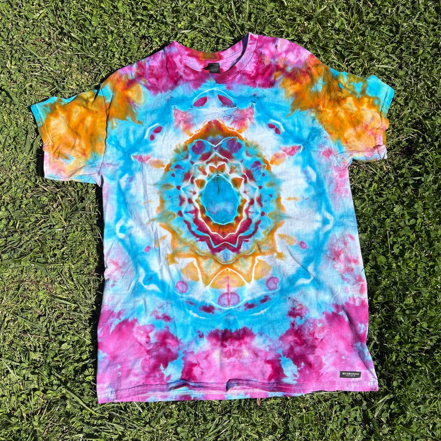 Unisex Blue and Pink Hand-Dyed Tie Dye T-shirt - 100% Cotton