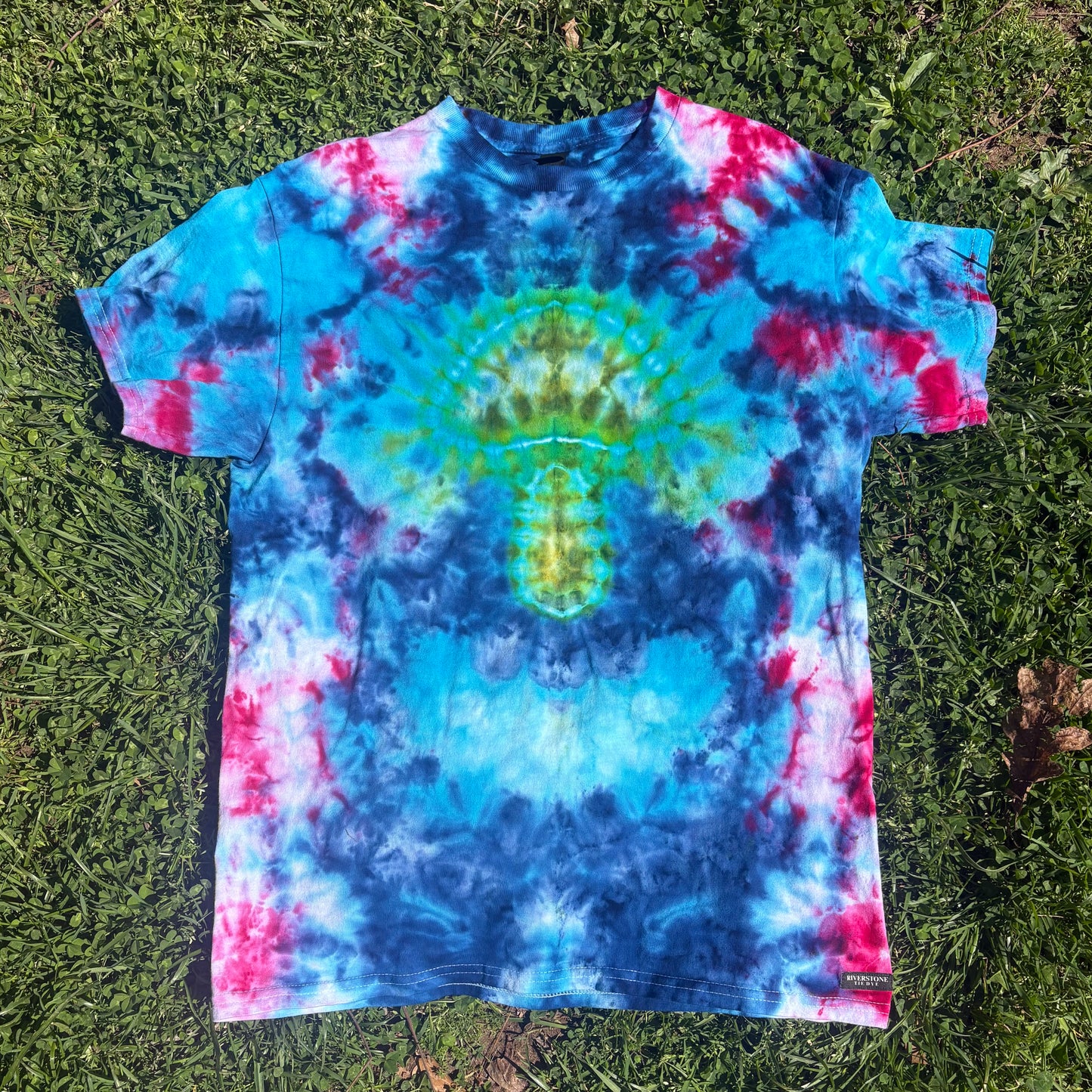Unisex Blue and Green Hand-Dyed Tie Dye T-shirt - 100% Cotton