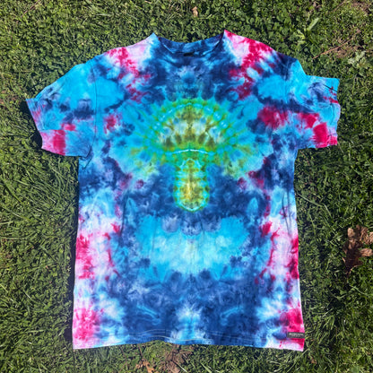 Unisex Blue and Green Hand-Dyed Tie Dye T-shirt - 100% Cotton - M