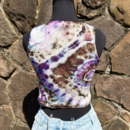 Junior Girls Scoop Neck Cropped Tank Top | Hand-Dyed Geode Design