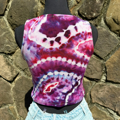 Junior Girls Scoop Neck Cropped Tank Top | Hand-Dyed Geode Design