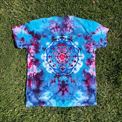 Unisex Blue and Purple Hand-Dyed Tie Dye T-shirt - 100% Cotton - L