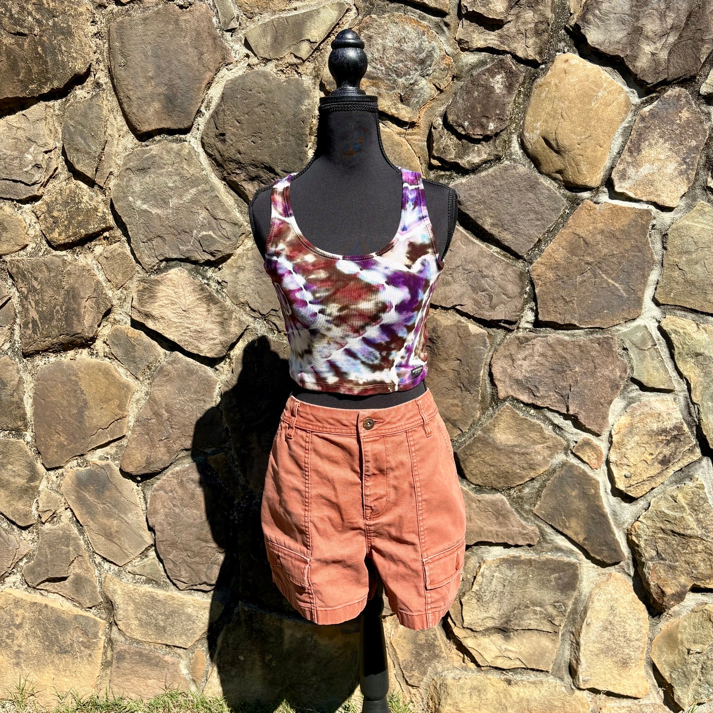 Junior Girls Scoop Neck Cropped Tank Top | Hand-Dyed Geode Design