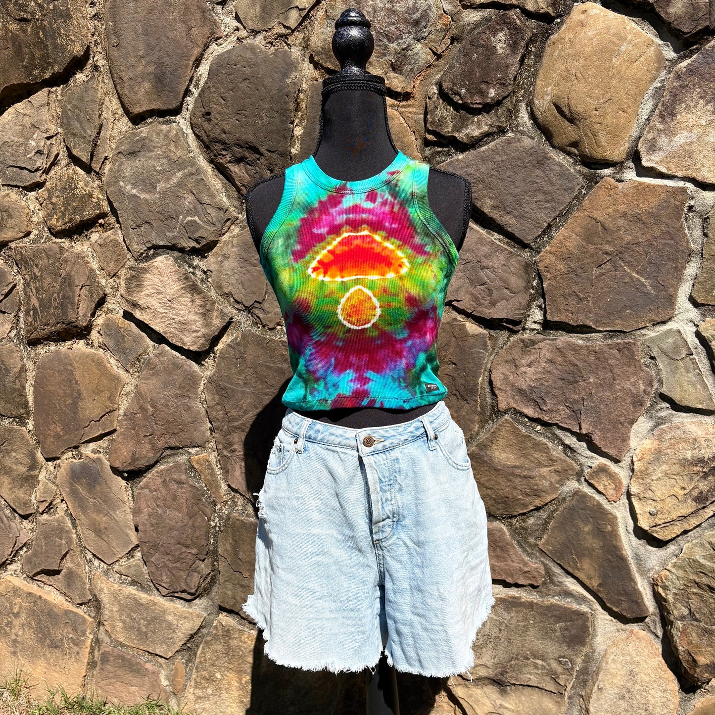 High Neck Mushroom Cropped Tank - Ribbed Cotton