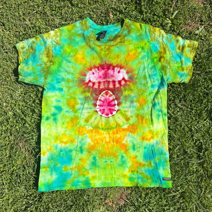 Unisex Green and Pink Hand-Dyed Tie Dye T-shirt - 100% Cotton - L