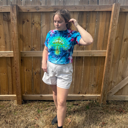 Unisex Blue and Green Hand-Dyed Tie Dye T-shirt - 100% Cotton - M