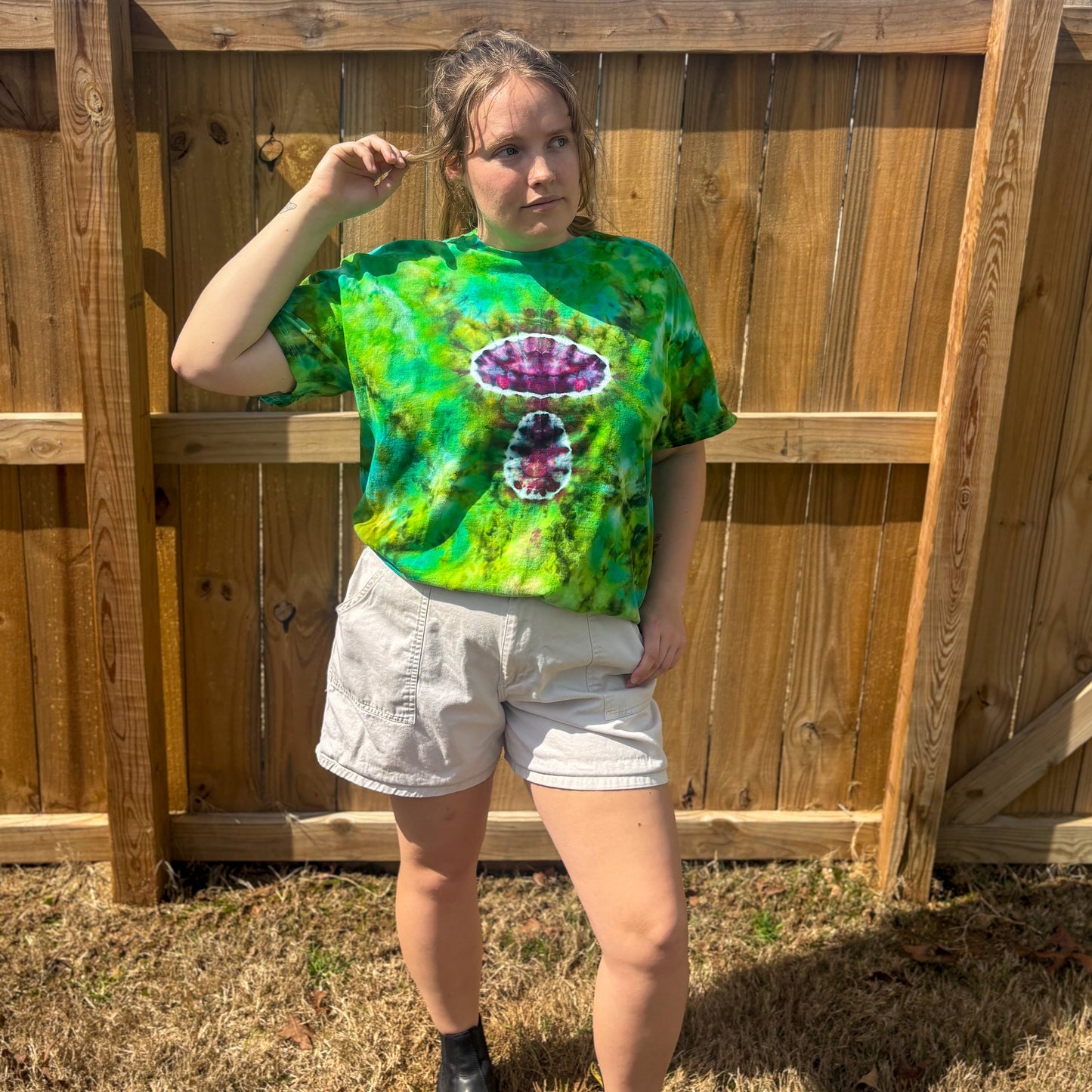 Unisex Green and Purple Hand-Dyed Tie Dye T-shirt - 100% Cotton