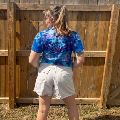 Unisex Blue and Purple Hand-Dyed Tie Dye T-shirt - 100% Cotton - M