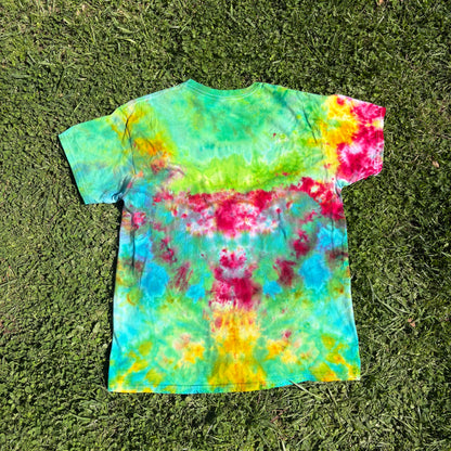 Unisex Green, Yellow, and Pink Hand-Dyed Tie Dye T-shirt - 100% Cotton - L