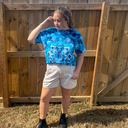 Unisex Blue Hand-Dyed Tie Dye T-shirt - 100% Cotton - XL