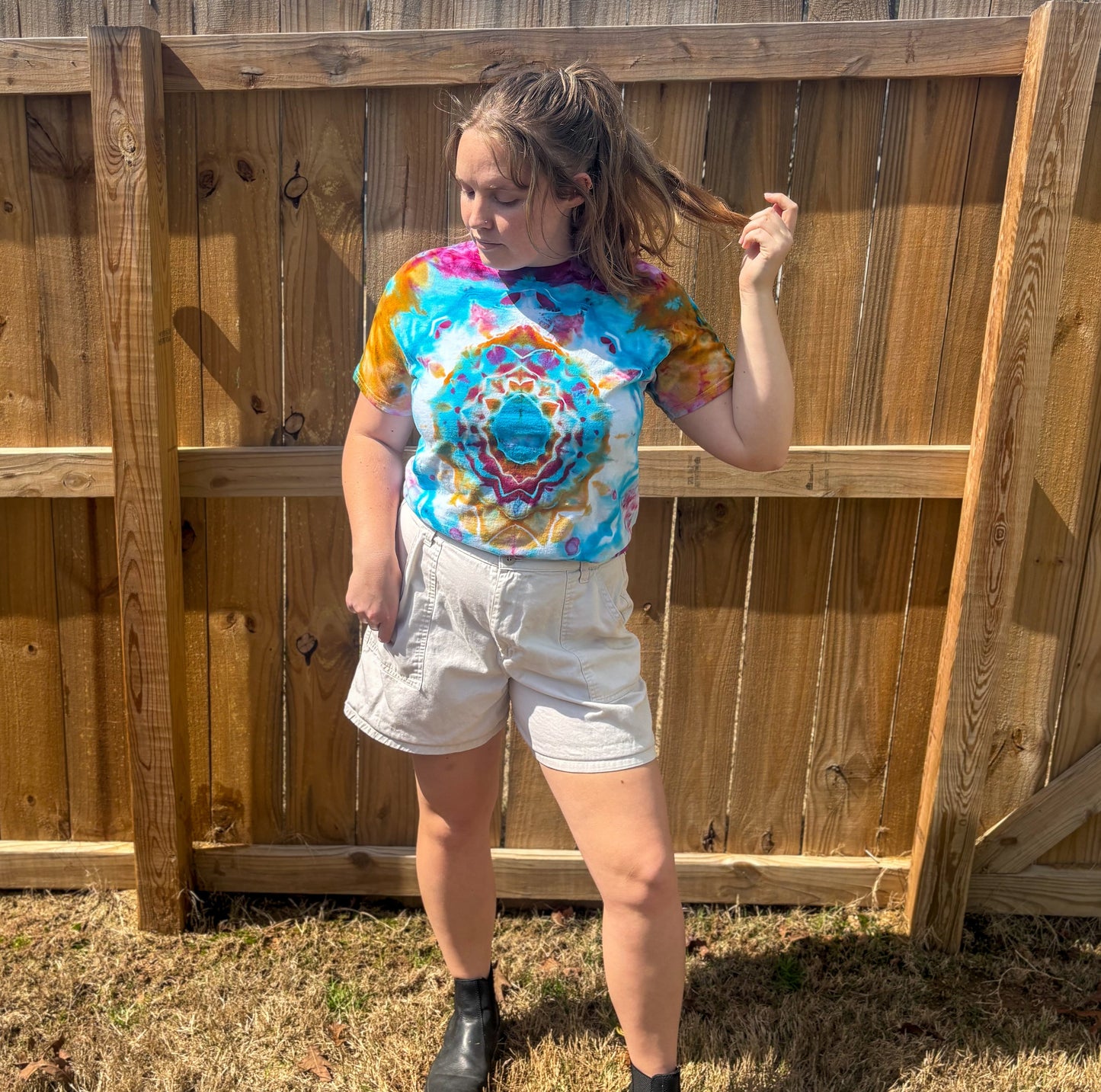 Unisex Blue and Pink Hand-Dyed Tie Dye T-shirt - 100% Cotton