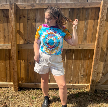 Unisex Blue and Pink Hand-Dyed Tie Dye T-shirt - 100% Cotton - M