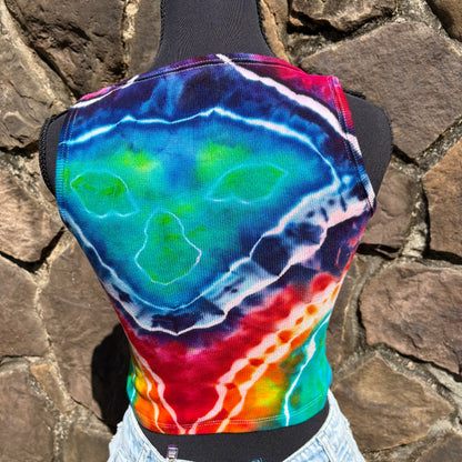 Junior Girls Scoop Neck Cropped Tank Top | Hand-Dyed Geode Design